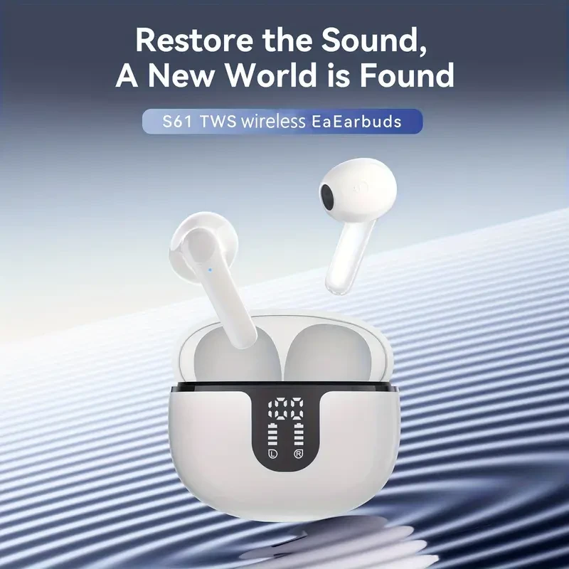Auriculares inalámbricos internos con calidad de sonido HIFI, verdaderos auriculares estéreo inalámbricos versátiles con bajo retardo, conexión automática, reducción de ruido de alta definición, gran duración de batería y pantalla digital LED de duración