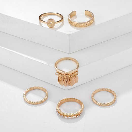 Anillo geométrico de borlas de hojas de 6 piezas