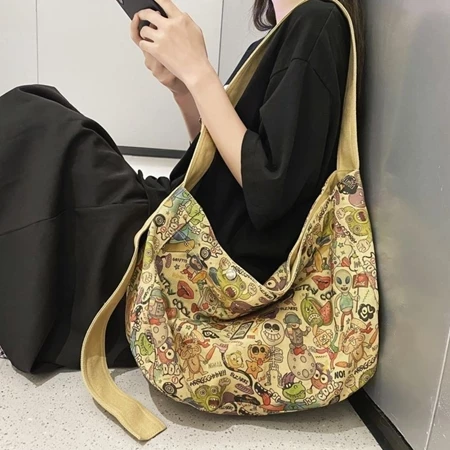 Bolso de lona grande con estampado para mujer