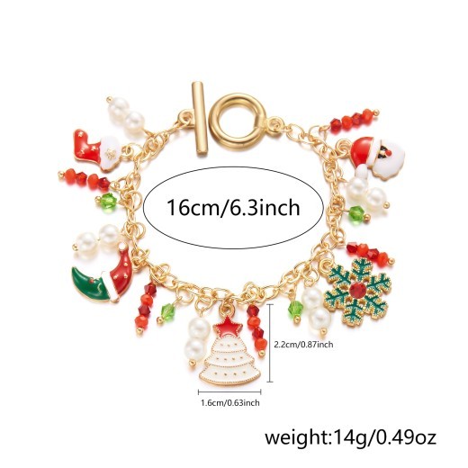 Pulsera navideña personalizada con colgante de Papá Noel y árbol de Navidad para mujer.