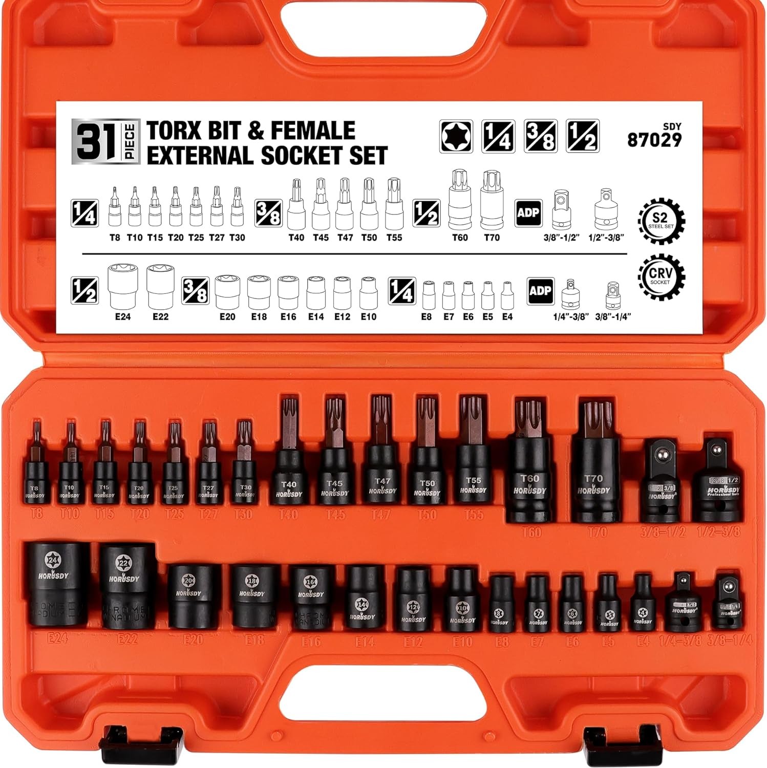 31pc Socket Set, designed for versatile use in automotive and mechanical applications. This comprehensive socket collection ensures reliable performance and ease of use for both professionals and DIY enthusiasts.
