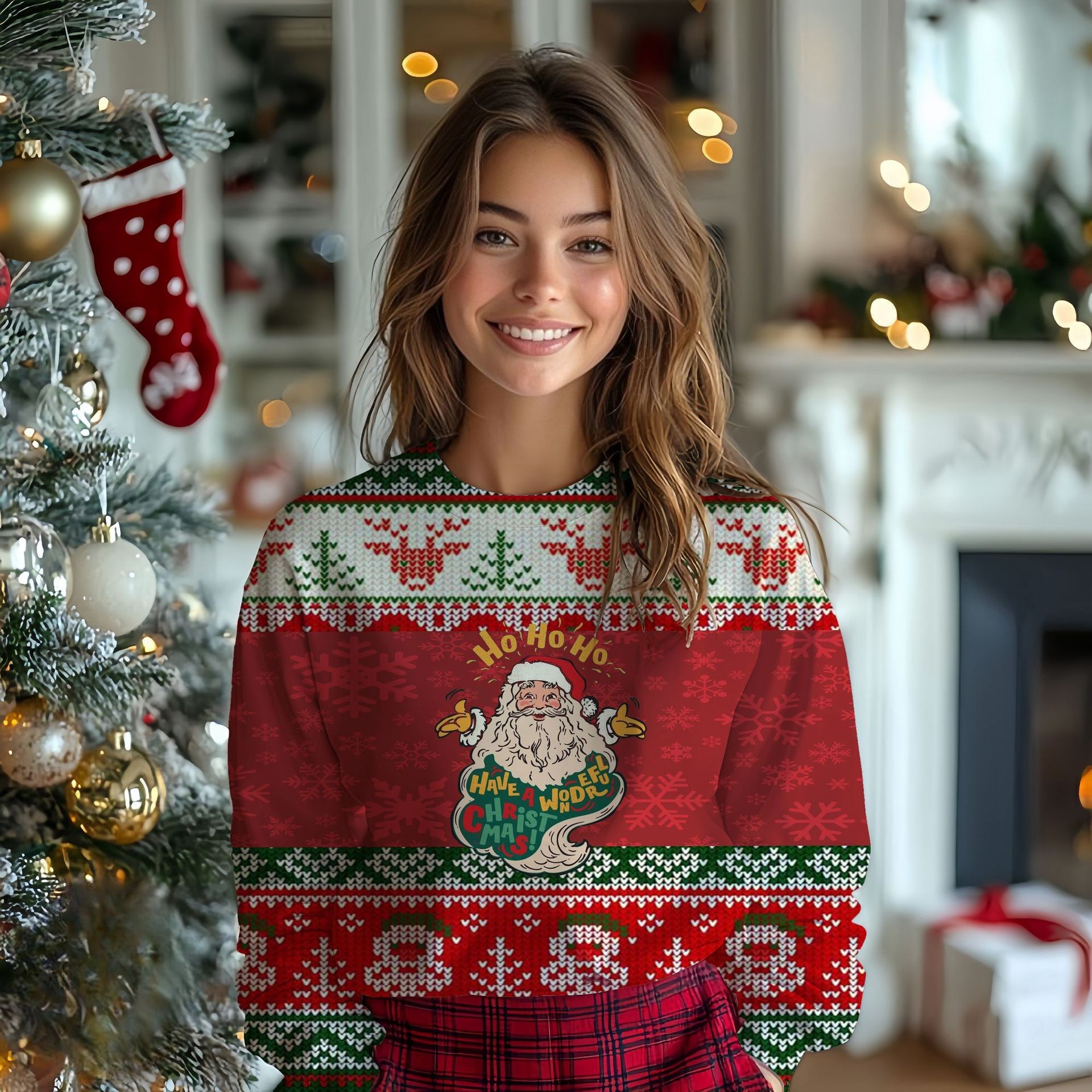 Suéter de Papá Noel con impresión digital 3D para mujer