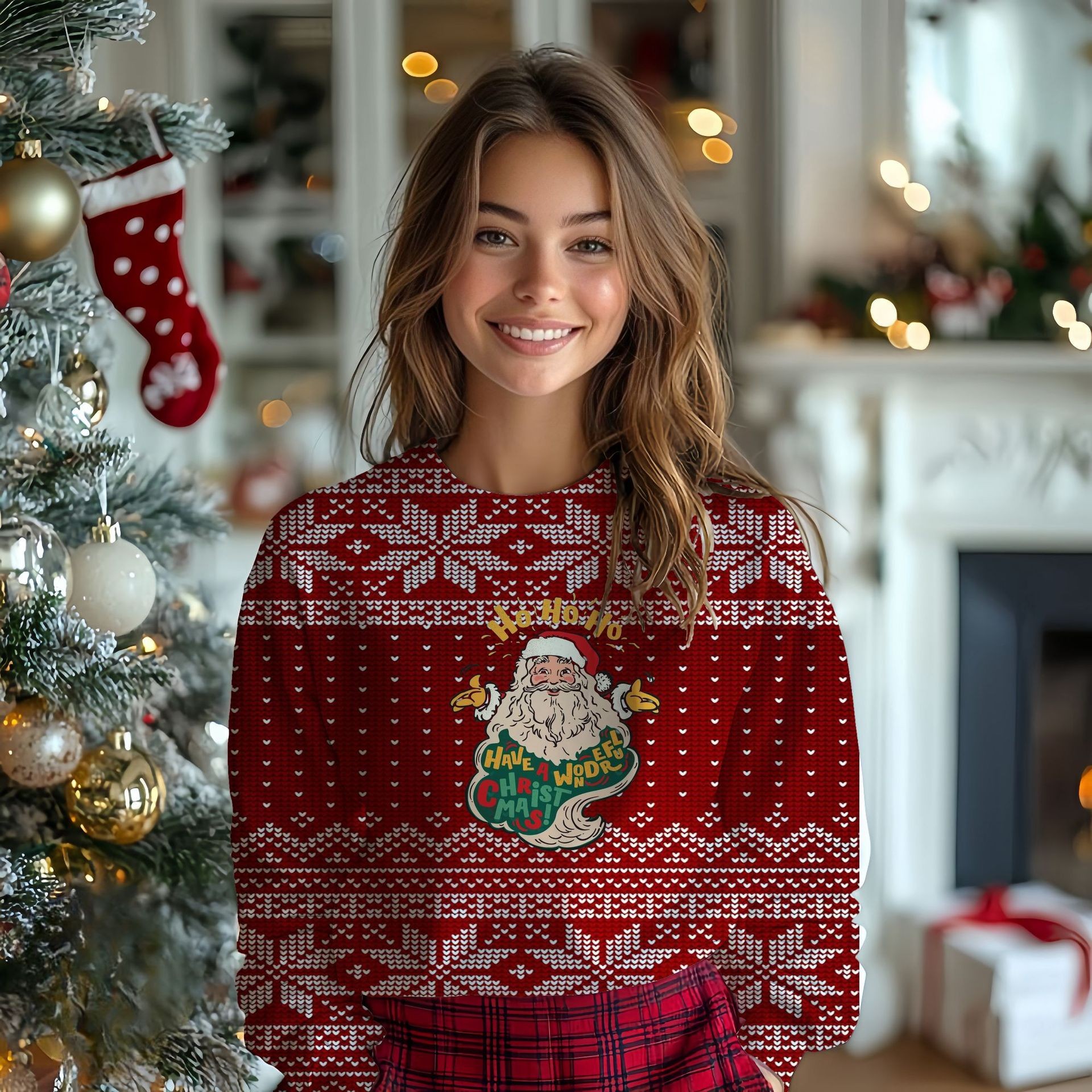 Suéter de Papá Noel con impresión digital 3D para mujer