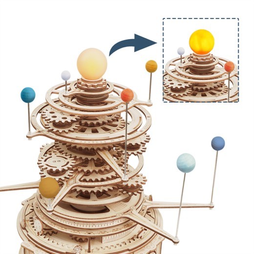 Explore the Robotime ROKR 316PCS Rotatable Mechanical Orrery - a DIY wooden model building kit for kids and teens. Perfect for STEM learning, this interactive orrery teaches mechanics and astronomy, making it an ideal educational toy or gift. Build, learn