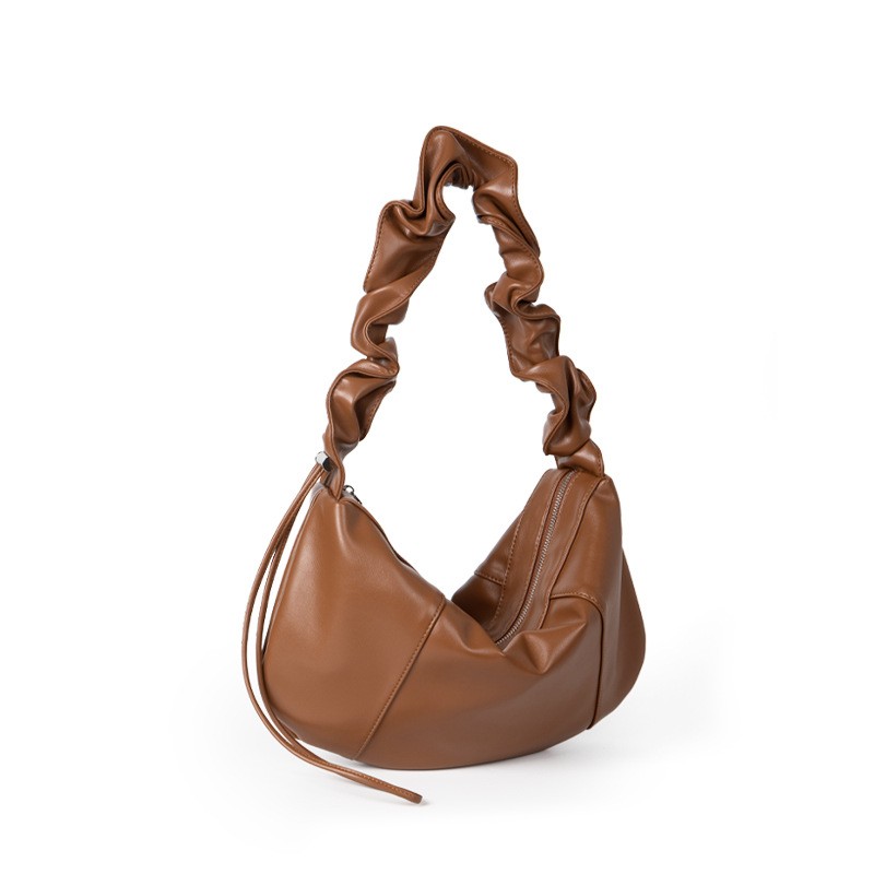 Bolso de mano de cuero suave con volantes y cordón ajustable, de alta calidad y gran capacidad.