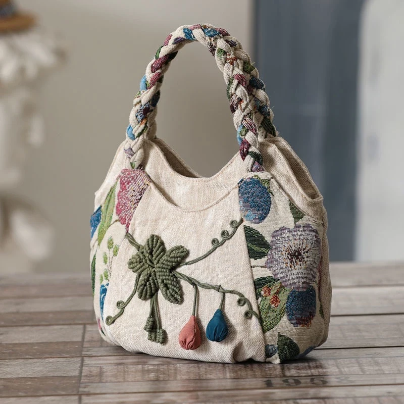 Bolso de mano étnico tejido con múltiples capas, bolso de mujer con diseño de calabaza, bolso informal de lona tridimensional.