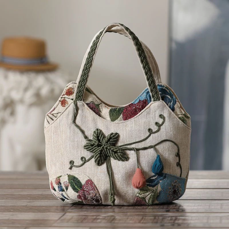 Bolso de mano étnico tejido con múltiples capas, bolso de mujer con diseño de calabaza, bolso informal de lona tridimensional.