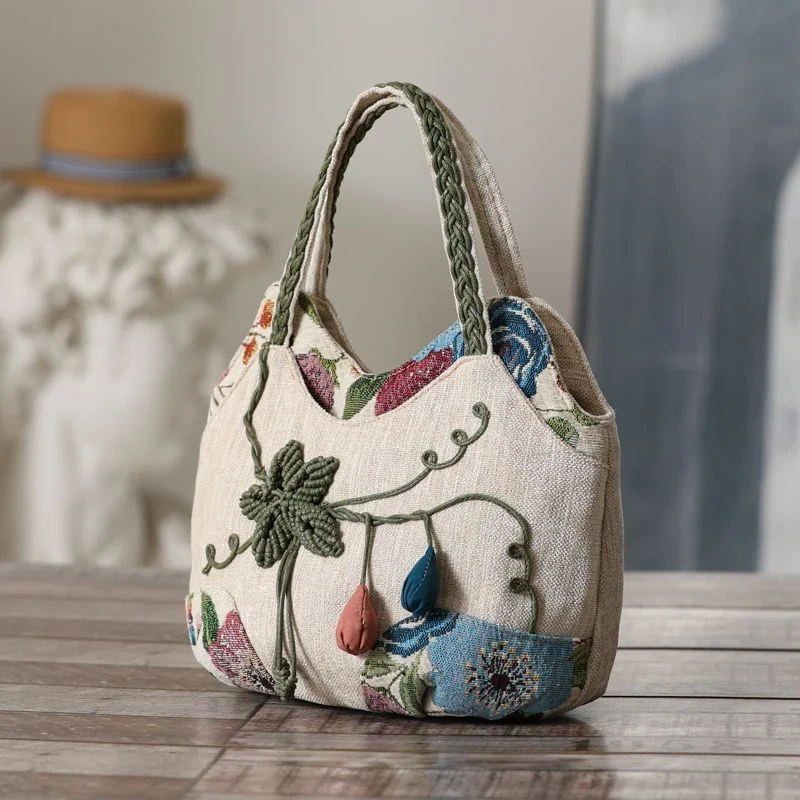 Bolso de mano étnico tejido con múltiples capas, bolso de mujer con diseño de calabaza, bolso informal de lona tridimensional.