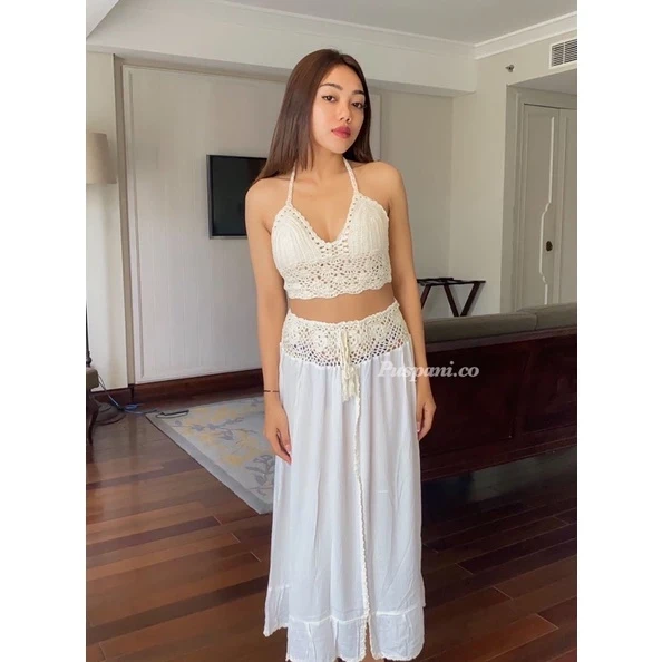 Conjunto de bikini de punto, modelo de ropa de verano, falda de punto