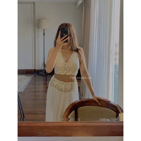 Conjunto de bikini de punto, modelo de ropa de verano, falda de punto