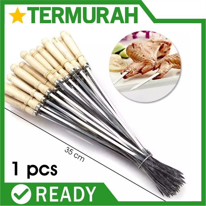 Herramienta para brochetas de acero inoxidable para barbacoa, brocheta de hierro de 35 cm, brocheta de madera, brocheta para barbacoa