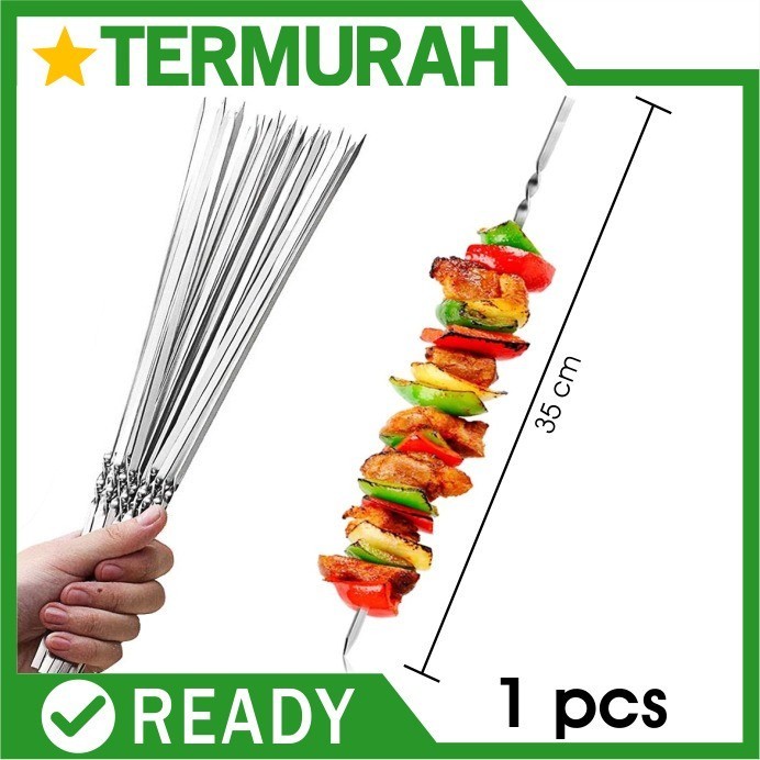 Herramienta para brochetas de acero inoxidable para barbacoa, brocheta de hierro de 35 cm, brocheta de madera, brocheta para barbacoa