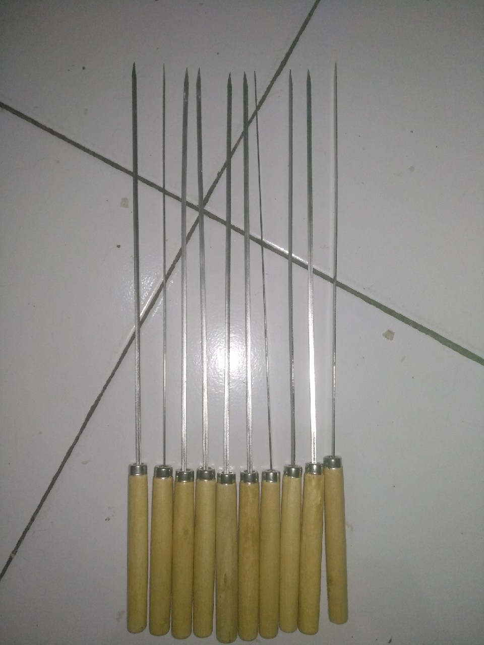 Herramienta para brochetas de acero inoxidable para barbacoa, brocheta de hierro de 35 cm, brocheta de madera, brocheta para barbacoa