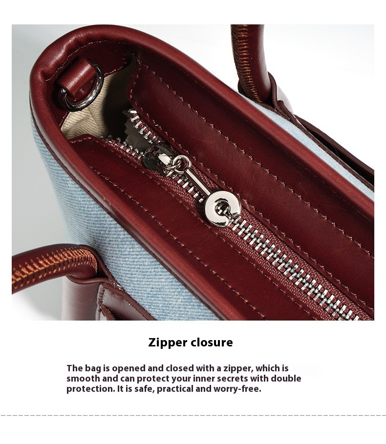 Bolso bandolera de un solo hombro con cesta de verduras de tela vaquera y piel de vaca de capa superior