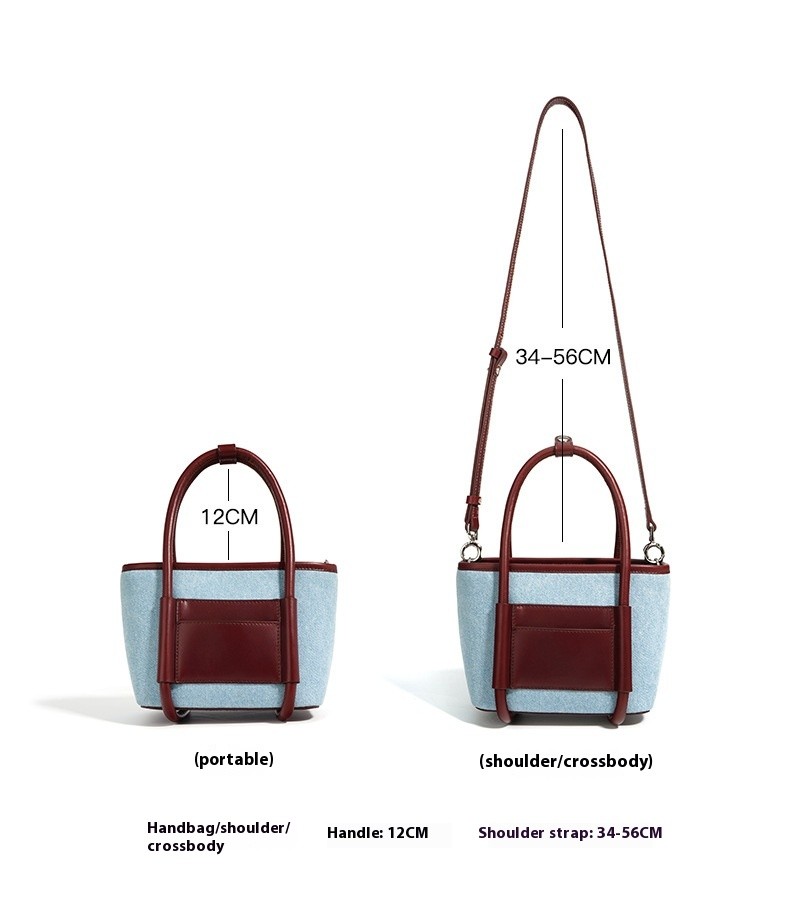 Bolso bandolera de un solo hombro con cesta de verduras de tela vaquera y piel de vaca de capa superior