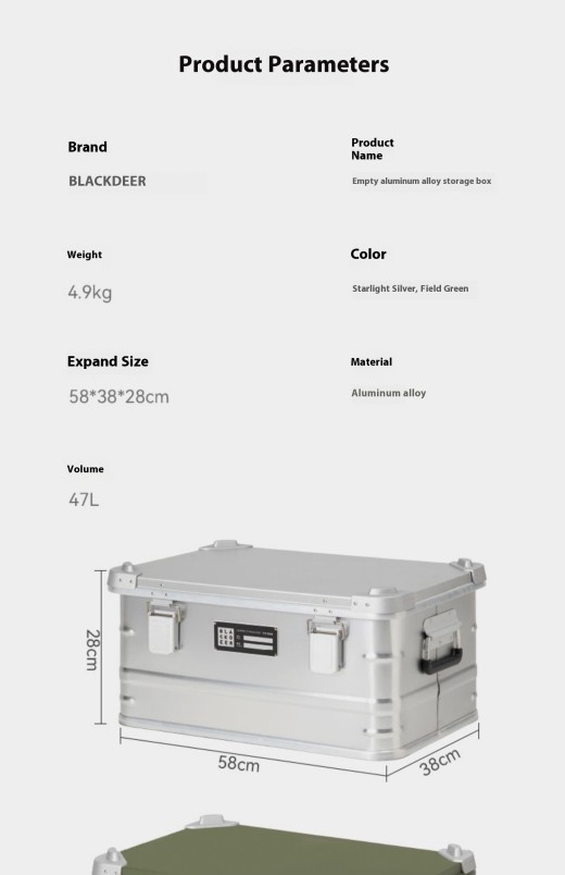 Keep your camping gear organized and secure with the Outdoor Aluminum Alloy Storage Box. Durable, lightweight, and portable, it’s the ideal solution for wild camping, vehicle-mounted storage, and outdoor adventures.