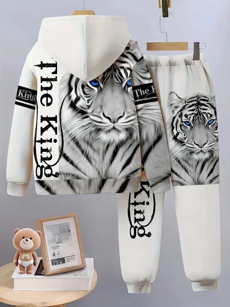 Conjunto de sudadera y pantalón deportivo moderno para niño: ropa informal y cómoda para exteriores con diseño geométrico, lavable a máquina, ideal para correr, festivales y fiestas, ideal para actividades al aire libre.
