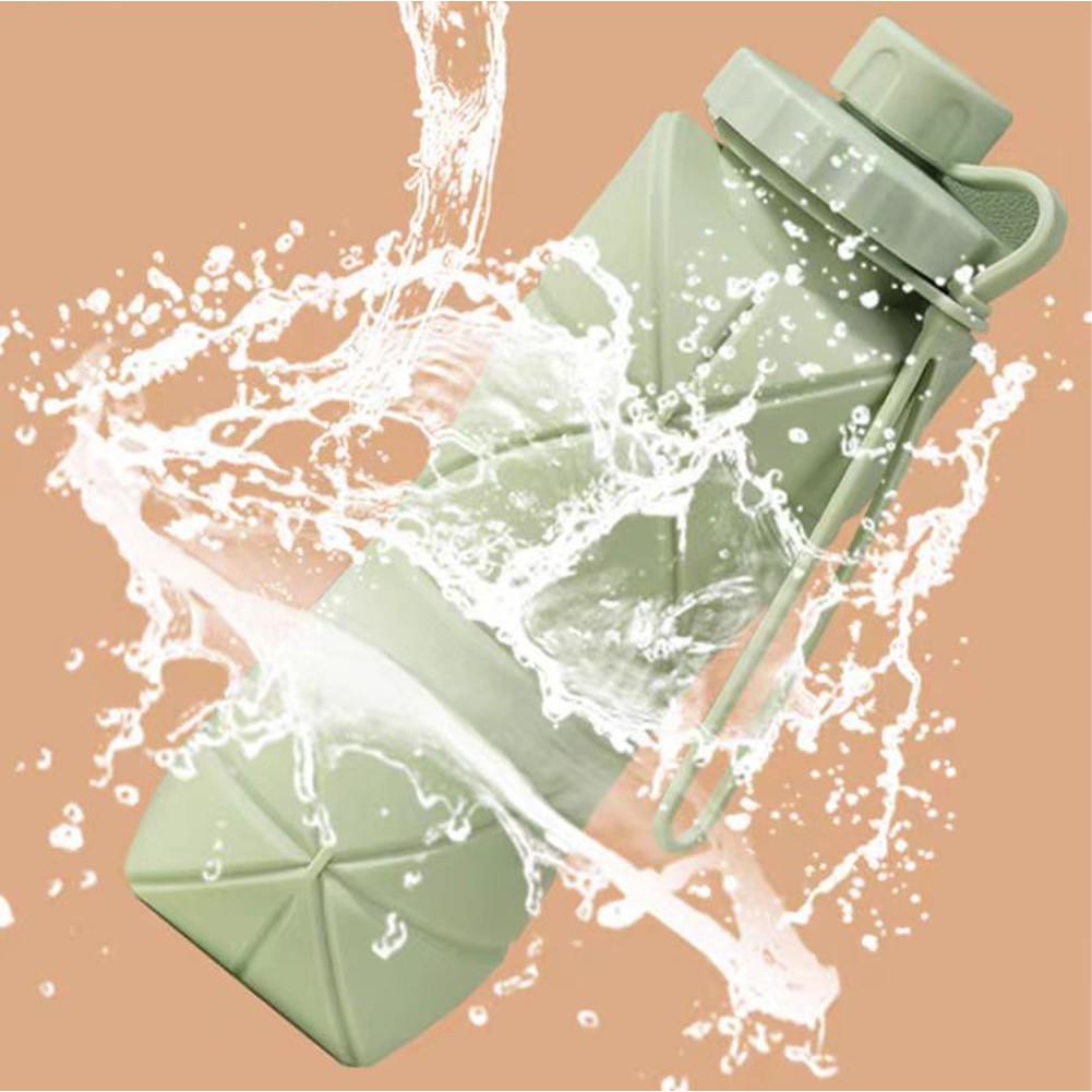 Botella plegable de silicona Origami de 600 ml con gancho.