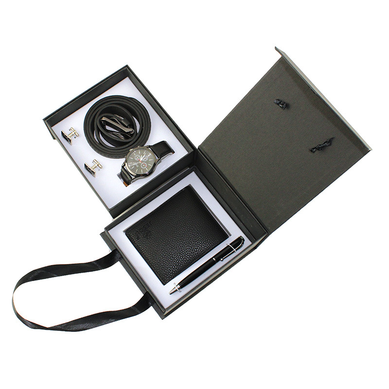Conjunto de relojes de pulsera de cuarzo para hombre, con caja de regalo creativa, cinturón, billetera, gemelos y bolígrafo, ideal como regalo de Navidad y San Valentín.