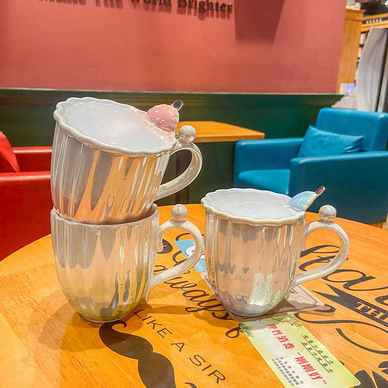 Taza de leche de cerámica con perla de color degradado