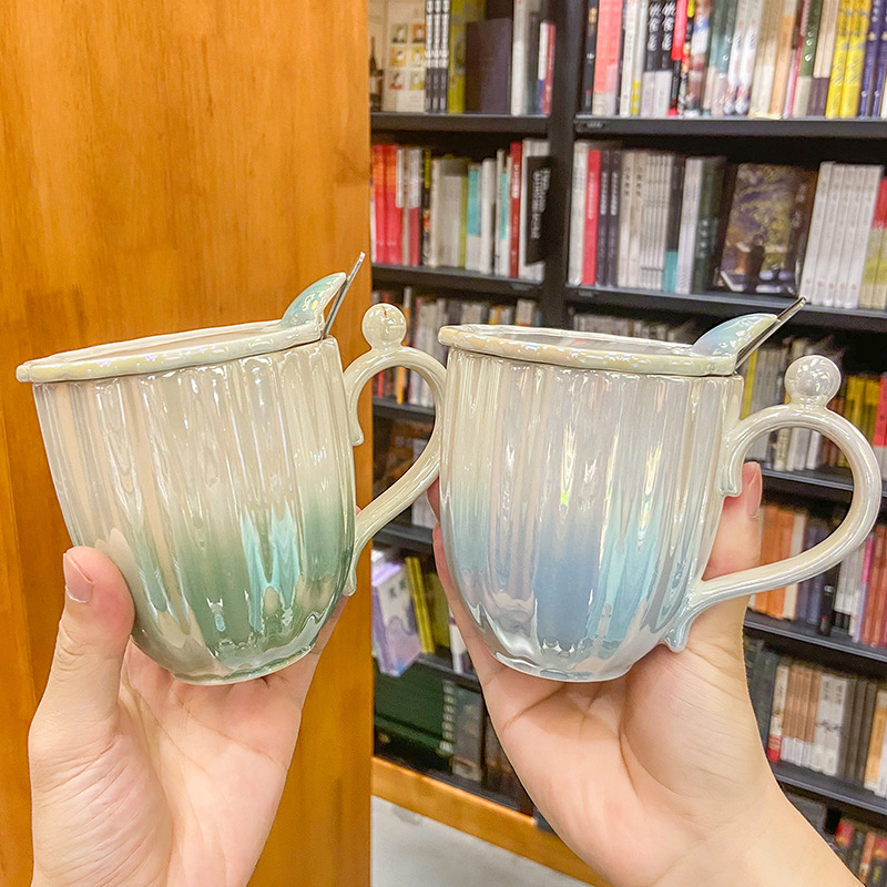 Taza de leche de cerámica con perla de color degradado