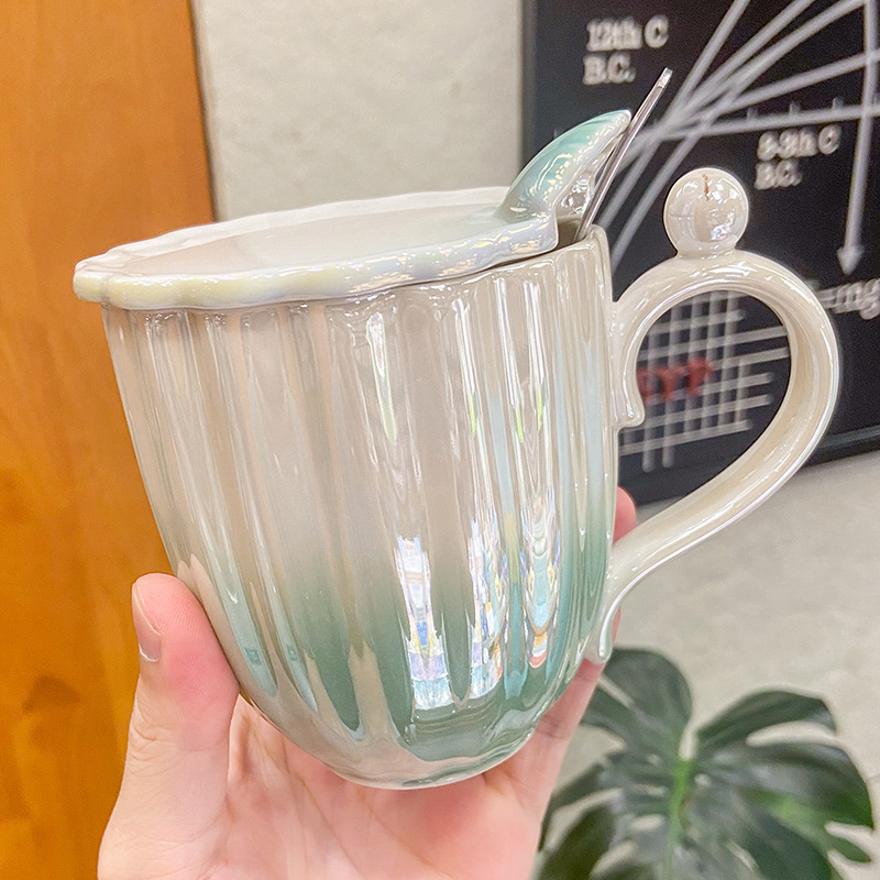 Taza de leche de cerámica con perla de color degradado