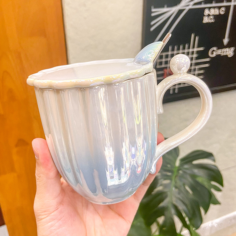 Taza de leche de cerámica con perla de color degradado