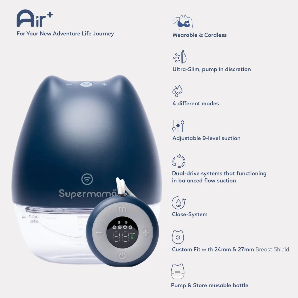 Extractor de leche eléctrico Supermama Lab manos libres | Portátil y portátil con control remoto [inalámbrico] | Máxima y sin dolor