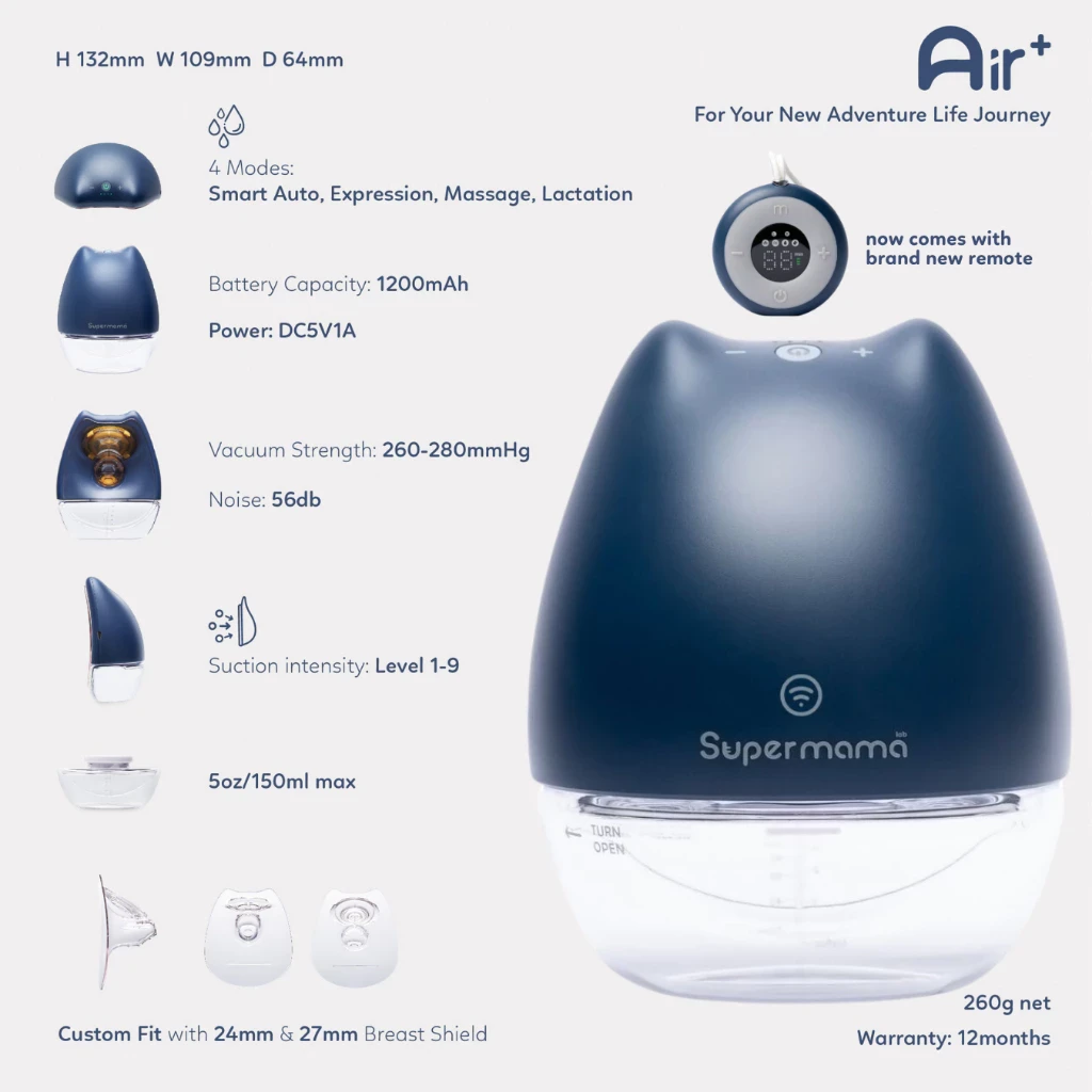 Extractor de leche eléctrico Supermama Lab manos libres | Portátil y portátil con control remoto [inalámbrico] | Máxima y sin dolor