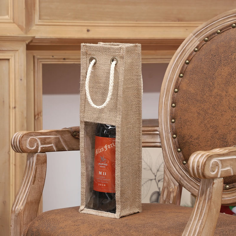 Bolsa de regalo de yute para vino tinto