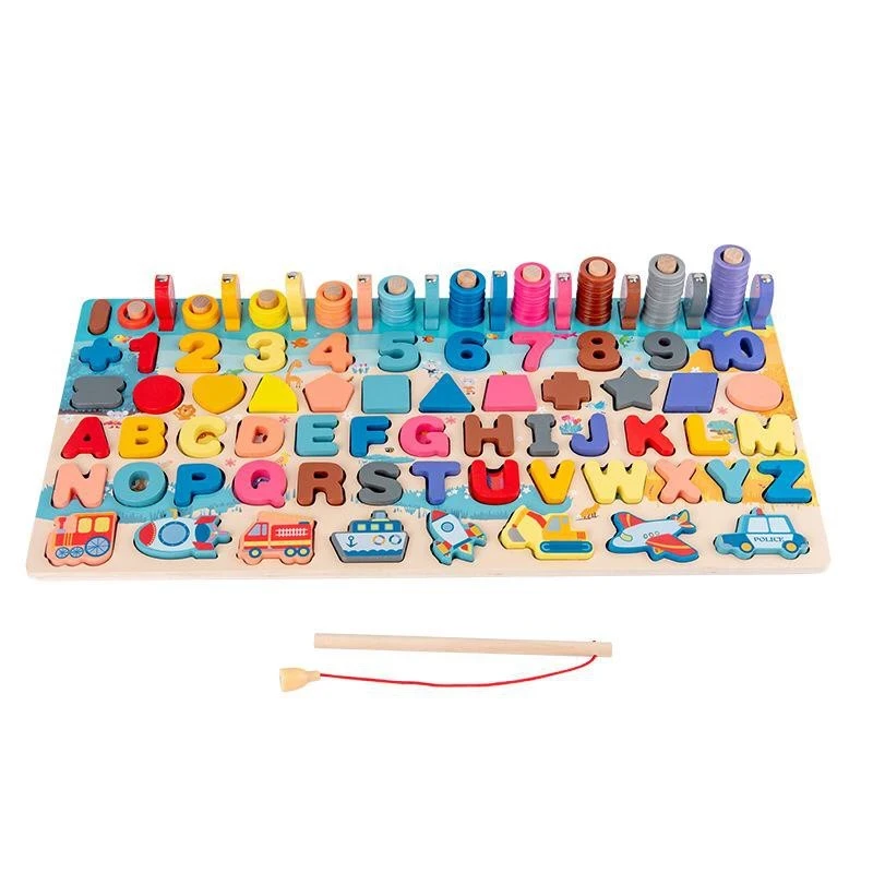 Rompecabezas de madera 7 en 1, juguetes de madera, números de pesca, juguetes de madera Montessori