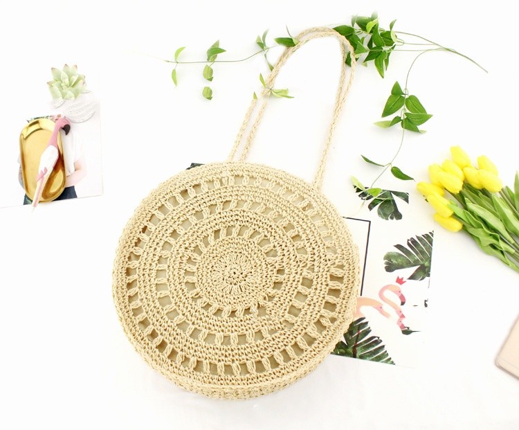 Bolso de playa tejido informal con cordón de papel y flores para mujer