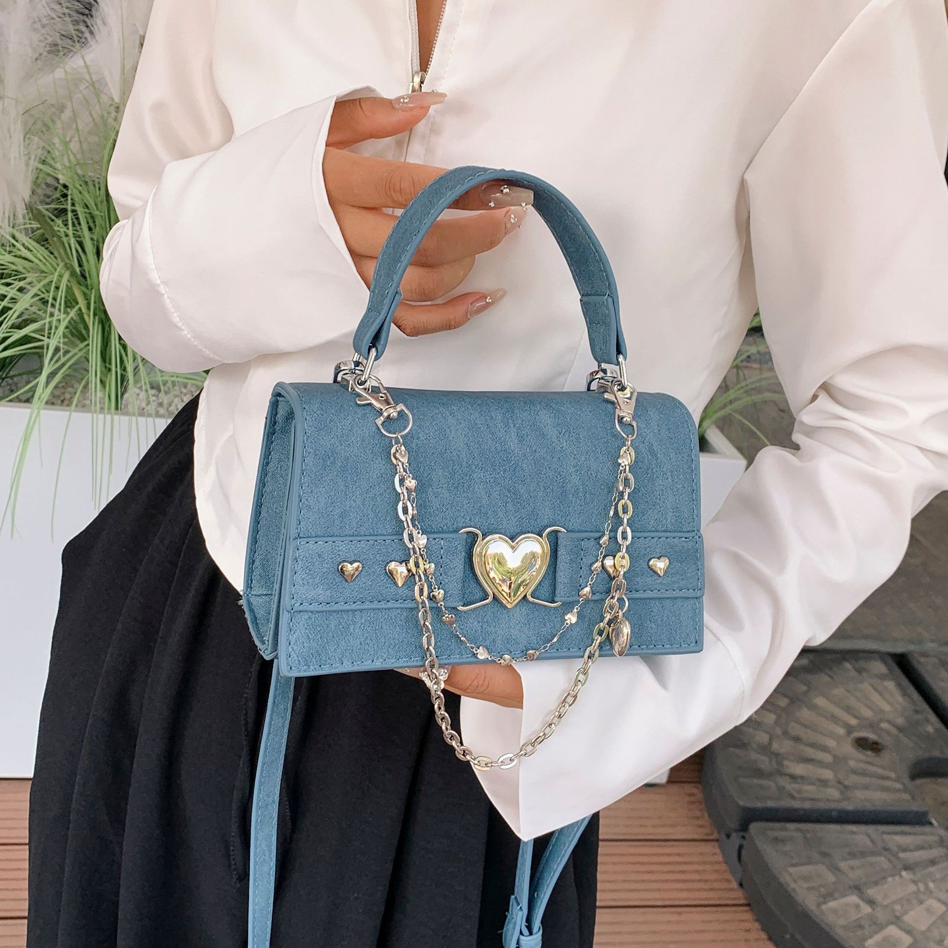 Bolso de hombro con cadena de amor de moda de otoño para mujer