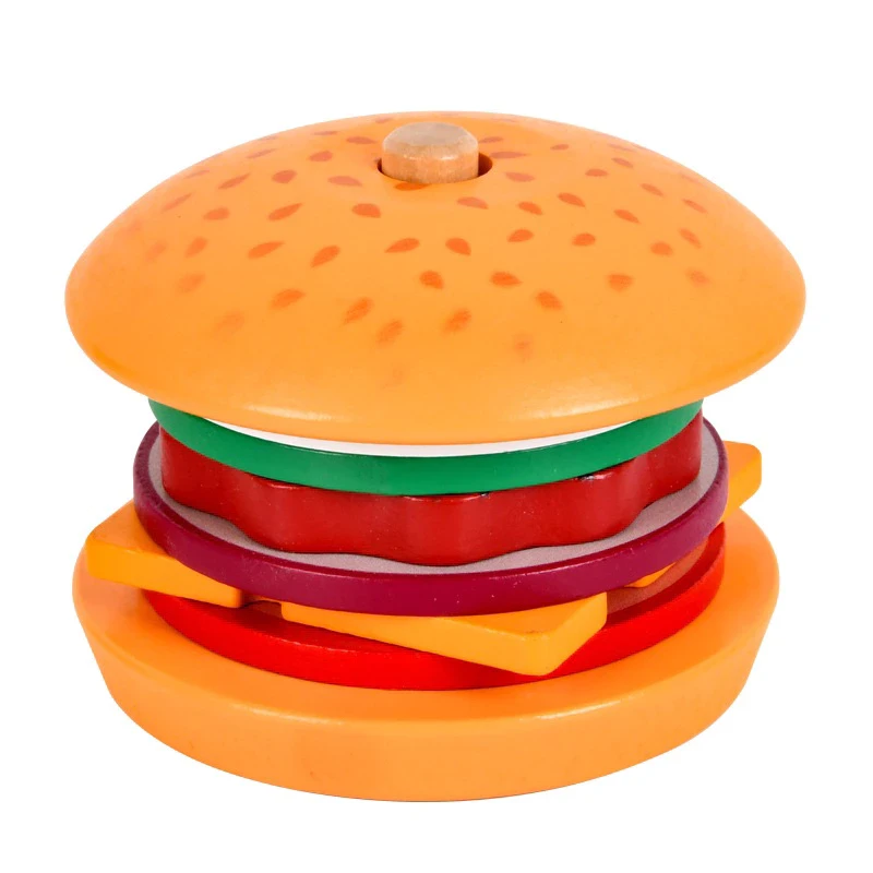 Juguetes de madera de comida rápida: hamburguesa y sándwich - Juguetes de madera educativos / Juguetes de estimulación infantil