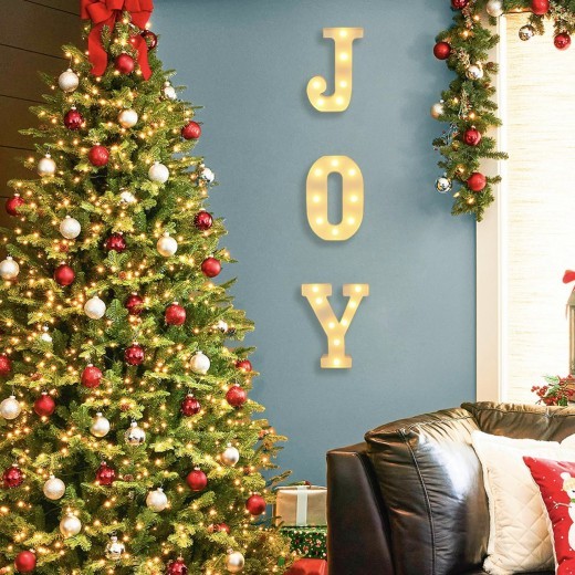 Letras decorativas de Feliz Navidad con luz JOY para decoración navideña, para fiestas en casa o escritorios.