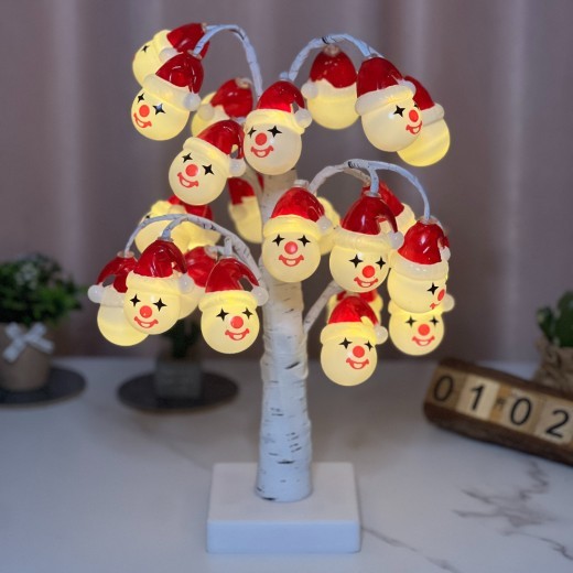 Árbol de luces LED de madera de abedul plateada, decoración navideña colgante