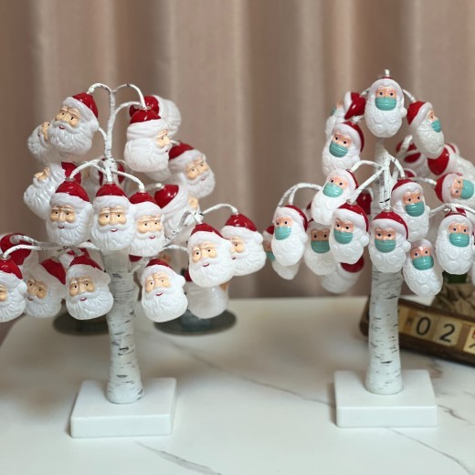 Árbol de luces LED de madera de abedul plateada, decoración navideña colgante