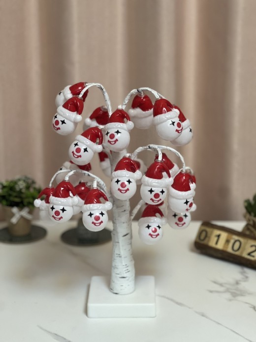 Árbol de luces LED de madera de abedul plateada, decoración navideña colgante