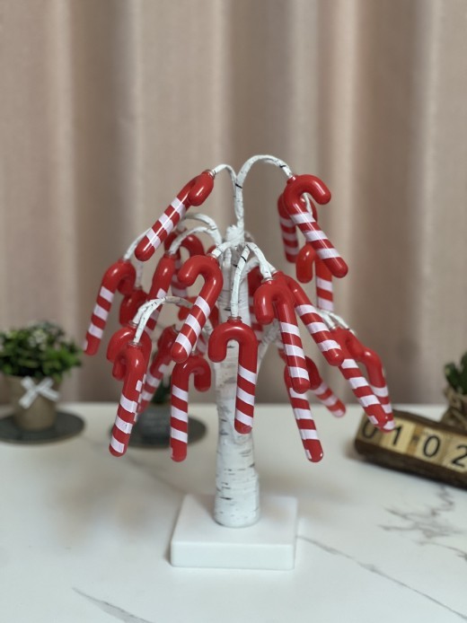 Árbol de luces LED de madera de abedul plateada, decoración navideña colgante