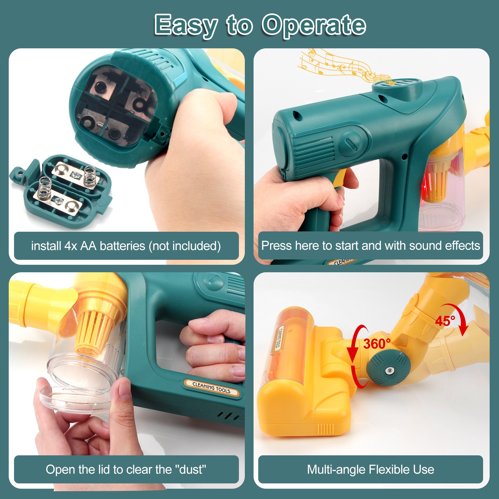 Los niños juegan a la casa, limpian los juguetes de la aspiradora