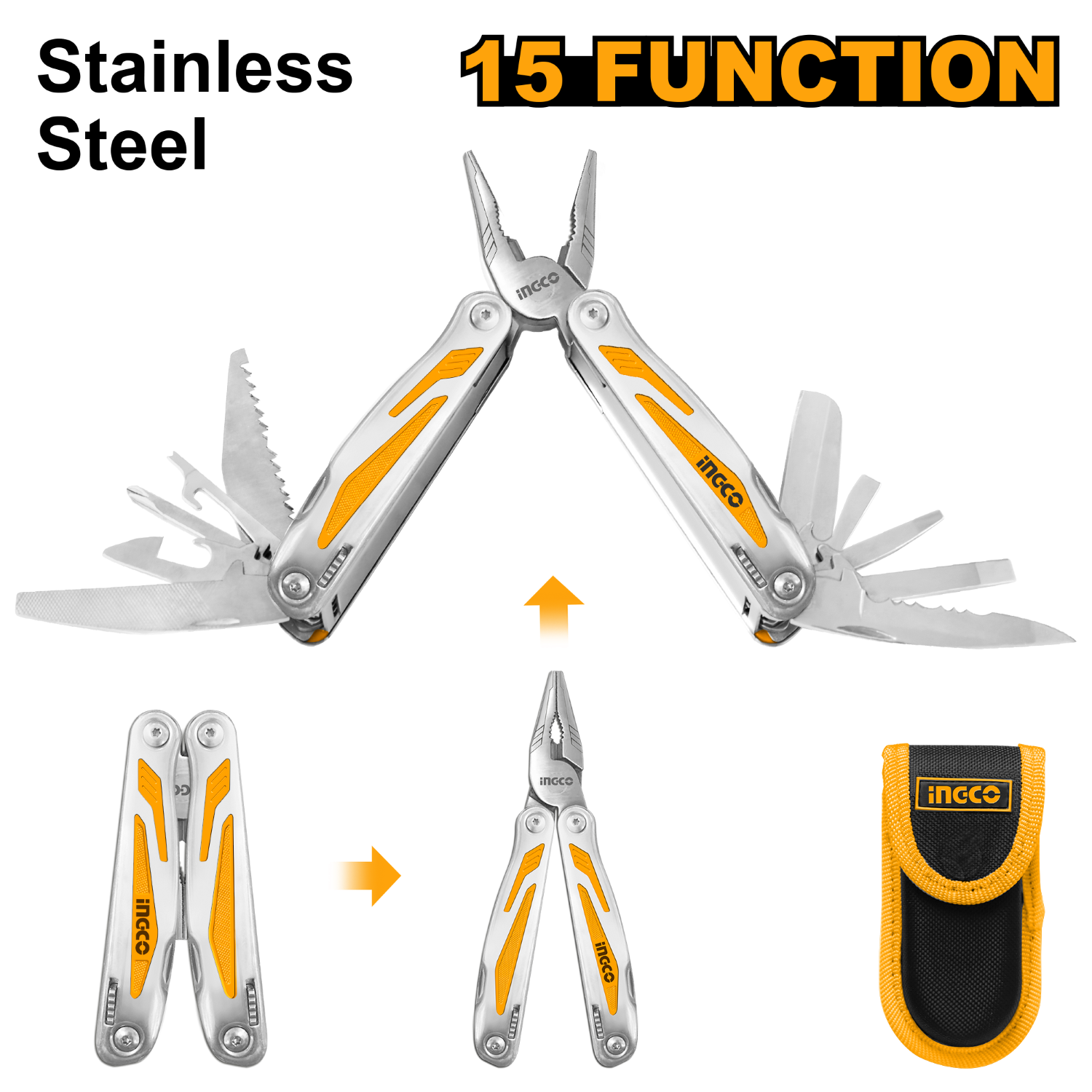 Herramienta multifunción plegable de 15 funciones de acero inoxidable