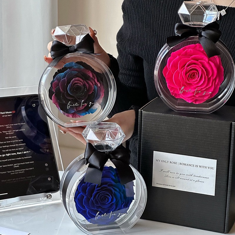 Adornos de flores eternas con cubierta transparente, rosas secas, caja de regalo para Navidad, Año Nuevo y San Valentín.