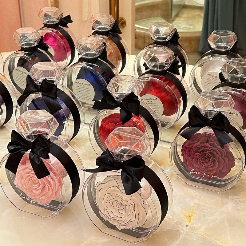 Adornos de flores eternas con cubierta transparente, rosas secas, caja de regalo para Navidad, Año Nuevo y San Valentín.