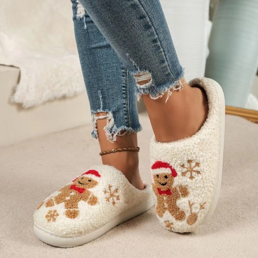 Pantuflas navideñas de jengibre y copos de nieve para mujer, antideslizantes, para el hogar, para el invierno