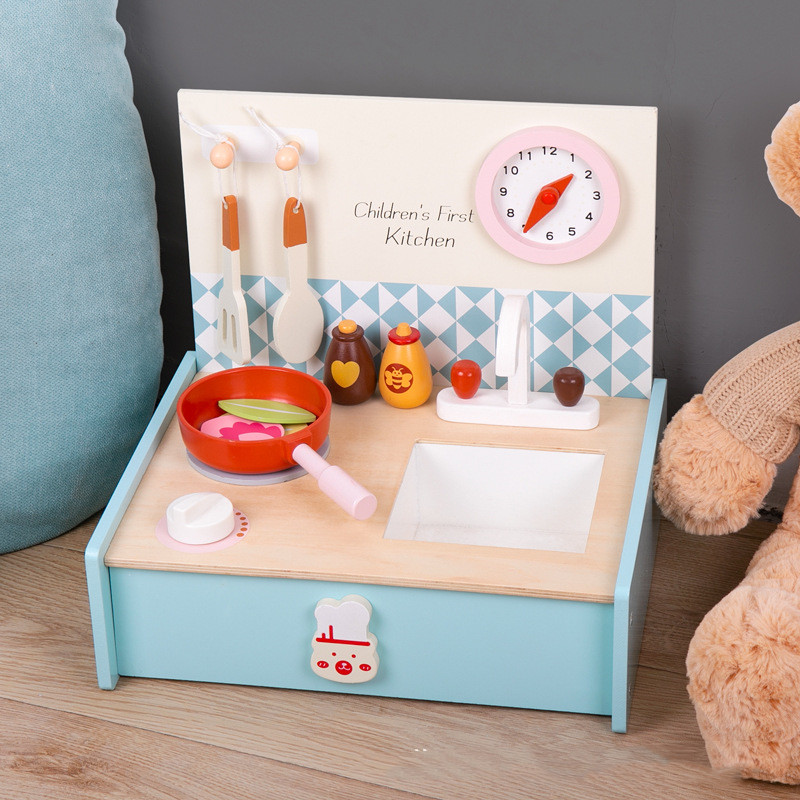 Mini juego de cocina de madera para regalar en el Día del Niño