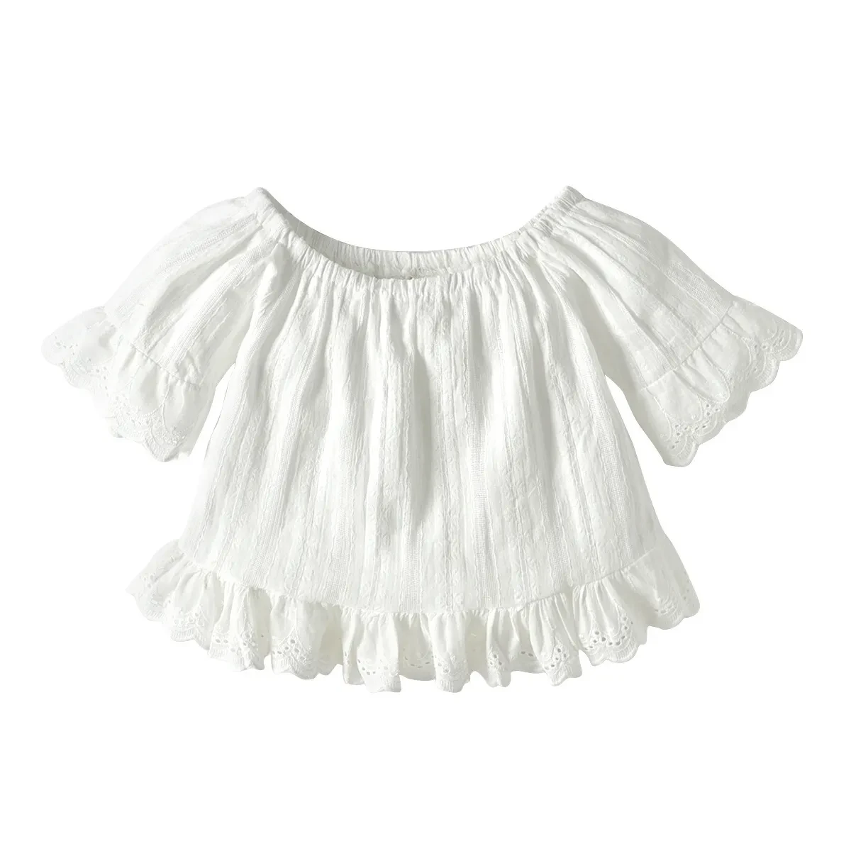 Conjunto de jeans con encaje y perlas para niñas