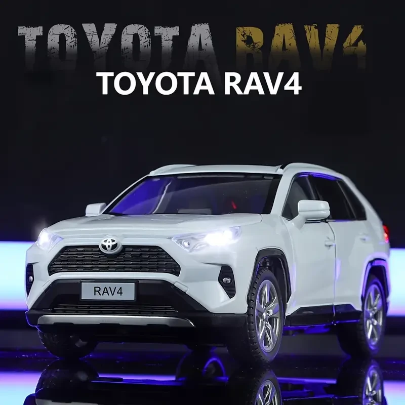 Modelo SUV Toyota de aleación de zinc fundido a presión a escala 1/24, con retroceso manual, funcionamiento por fricción, sonido e iluminación, con batería de botón no recargable, para niños de 3 a 6 años.