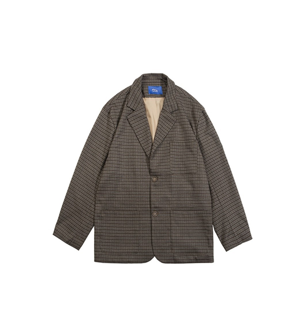 Traje de cuadros finos estilo universitario