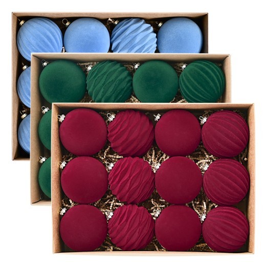 Bola de Navidad flocada, colgante para árbol de Navidad, color vino tinto, verde oscuro, bolas de Navidad flocadas, decoraciones navideñas