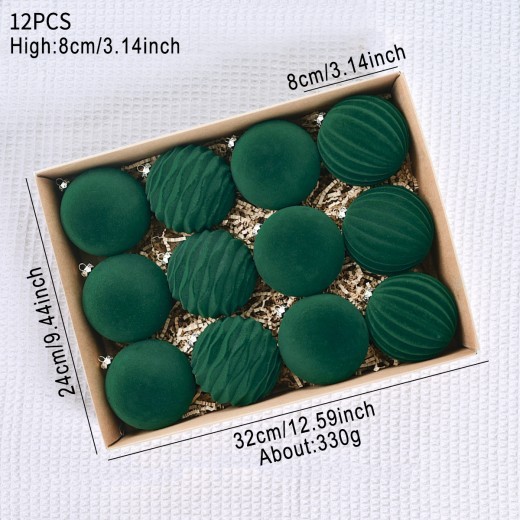 Bola de Navidad flocada, colgante para árbol de Navidad, color vino tinto, verde oscuro, bolas de Navidad flocadas, decoraciones navideñas